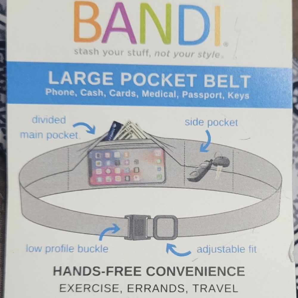 BANDI Classic Pocket Belt, travel belt, black and white, Large  NEW - Picture 8 of 10